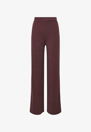Højhælede, vidbenede strikkede bukser i mørk bordeaux med en blød tekstureret stof og elastisk taljebånd.