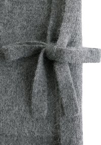 Gray knitted fabric with a soft texture, featuring a tied belt detail. The material appears fuzzy and warm, with a lightweight drape.