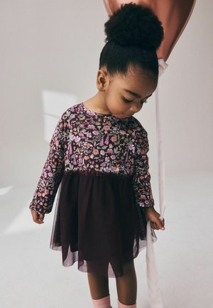 Next, LONG SLEEVE RIBBED MESH DRESS - Vestito casual - burgandy floral
