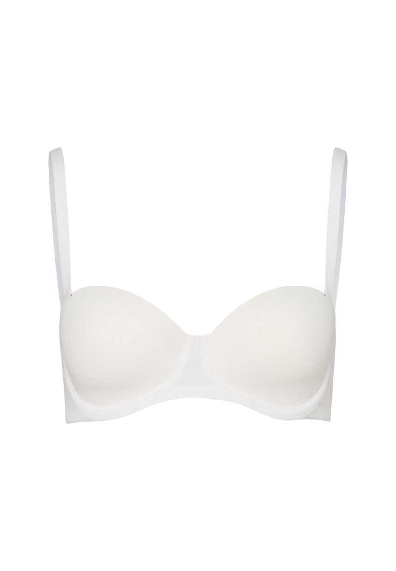 Hvid BH med formede skåle og justerbare stropper. Glat stof med et minimalistisk design og ingen synlig hardware.