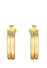 Boucles d'oreilles en or en forme d'anneau présentant un design lisse et arrondi avec une légère torsion. Mesure environ 3 cm de diamètre avec une finition polie.