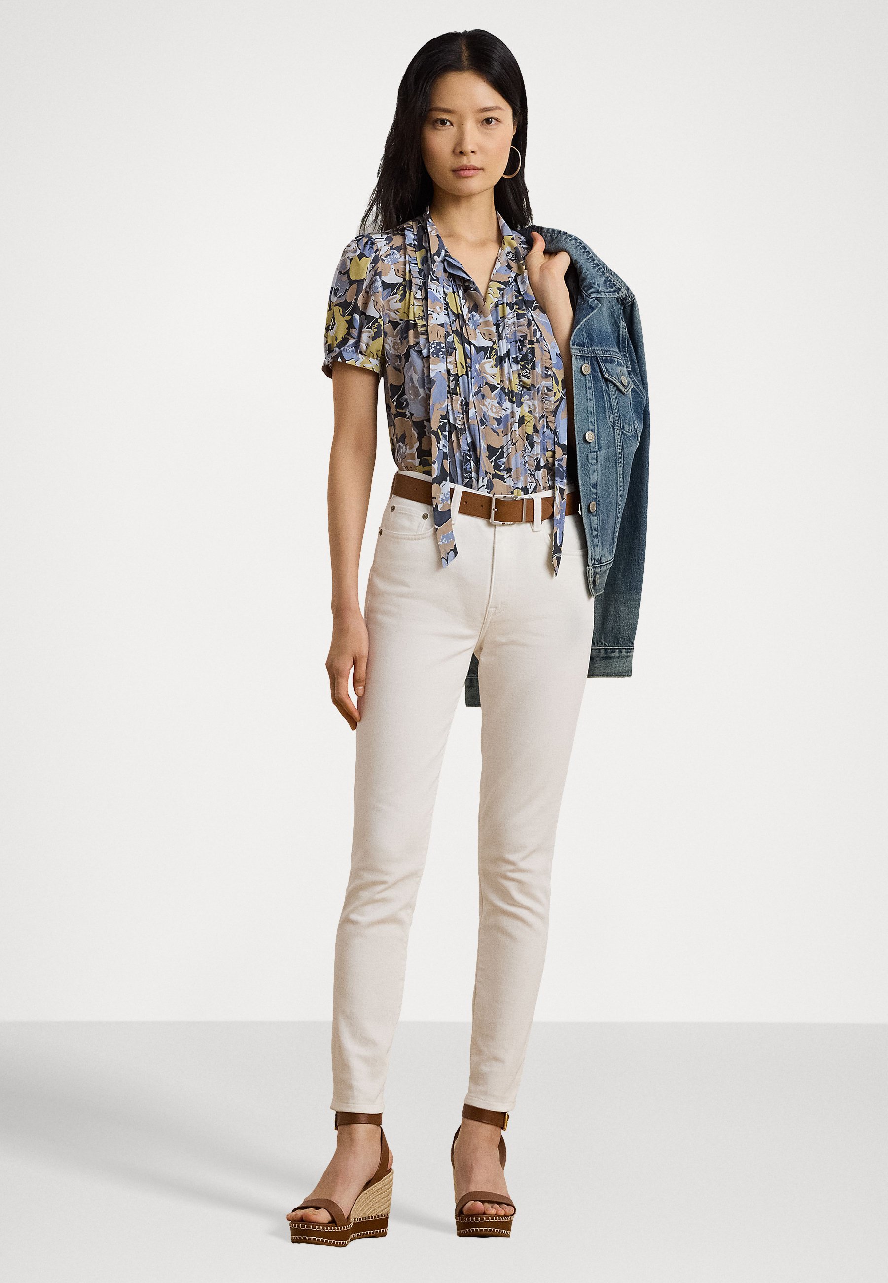 売れ筋商品|||ラルフローレン シャツ レディース トップス FLORAL ETTE PUFF SLEEVE SHIRT - Blouse - blue/multi-colored Lauren Ralph Lauren FLORAL GEORGETTE PUFF SLEEVE SHIRT