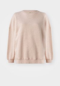 Lichtroze sweatshirt van zacht materiaal, met een ronde hals, verlaagde schouders en een gespikkelde textuur.