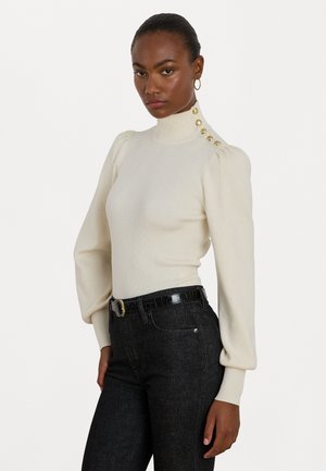 BUTTON-TRIM MOCKNECK JUMPER - Svetrík - mascarpone cream