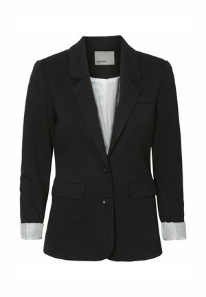 Mustast bleiserist, mis on istuv ja millel on ühe nupuga kinnis, kaks esetaskut. Disainis on triibulised varrukaäärised ja äralõigatud krae.