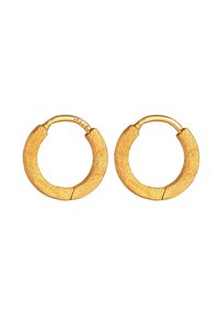 Orecchini a cerchio color oro con superficie testurizzata e forma circolare leggermente irregolare, dotati di una chiusura sicura.