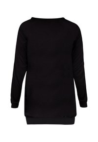 Felpa nera a maniche lunghe con collo rotondo e polsini e orlo a costine, mostrata dal retro su uno sfondo bianco semplice.