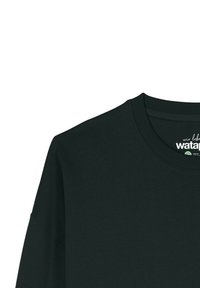 Donkergroen sweatshirt met een ronde halslijn, lange mouwen en geribbelde manchetten. Gemaakt van katoen met een zachte textuur. Met een logo aan de binnenkant van de kraag.