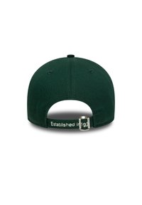 Green baseball cap with a smooth fabric, curved brim, and embroidered text on the strap reading "Established in 194."