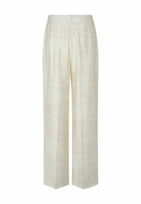 Crème wijde broek gemaakt van textiel met subtiele beige patronen, met een hoge taille en een achterzak.