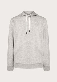 Grau hoodie aus weichem Stoff, mit einer Fronttasche, Kordelzügen, gerippten Bündchen und einem dezenten Logo auf der Brust.