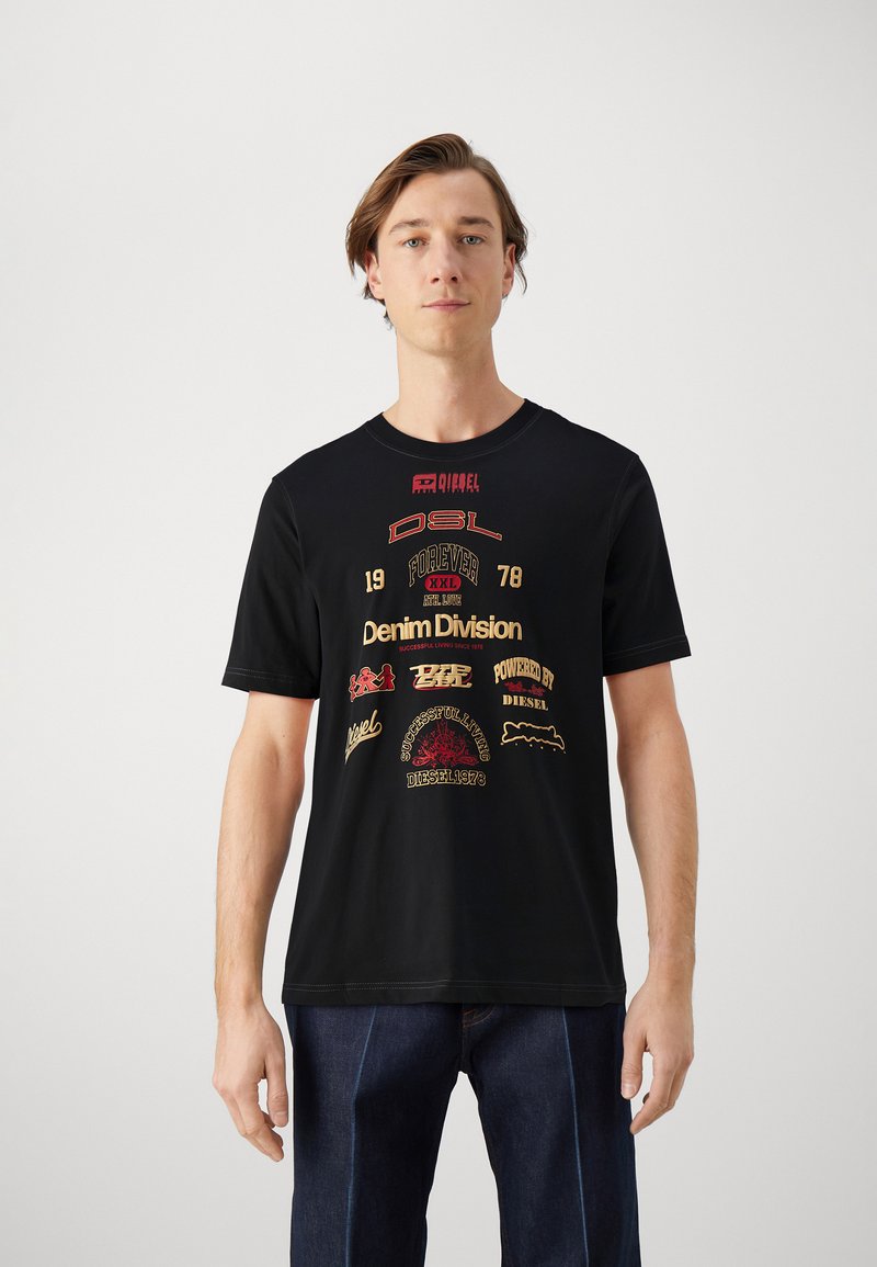 T-shirt homme Diesel noir délavé rock imprimé graphique main