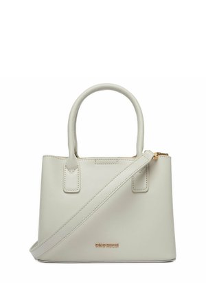 Kremowa, usztywniana torebka z górnymi uchwytami, paskiem na ramię, złotym suwakiem i logo "GINO ROSSI" z przodu.