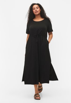 WITH SHORT SLEEVES - Jersey dress - black solid