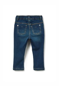 Jean bleu foncé pour tout-petits avec taille élastique, deux poches arrière et clous en forme d'étoile décoratifs aux coins des poches.