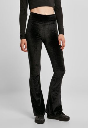 LADIES HIGH WAIST VELVET BOOT CUT LEGGINGS - Hlače - black