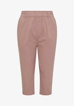 Leicht violette, kurz geschnittene Hose mit elastischem Bund, Seitentaschen und sichtbaren vorderen Nähten.