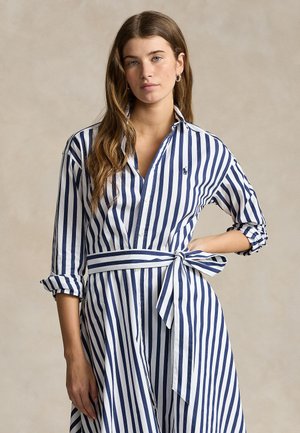 Polo Ralph Lauren BELTED WIDE-STRIPE COTTON SHIRTDRESS - Košilové šaty - navy/white