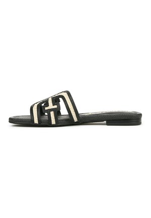 Muiltjes - black linen faux raffia