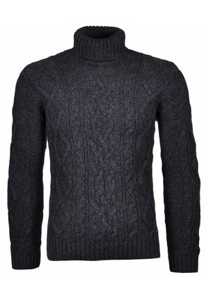 ROLLKRAGEN MIT ZOPFMUSTER - Strickpullover - dunkelblau grau mouliniert