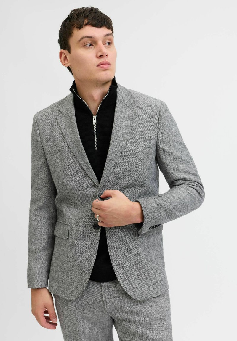 Herenblazer in effen kleur, op maat gemaakte wolmix, blazer, 2 knopen, sportjas, donkergrijs, XL Herenblazer in effen kleur, op maat gemaakte wolmix, blazer, 2 knopen, sportjas, donkergrijs, XL