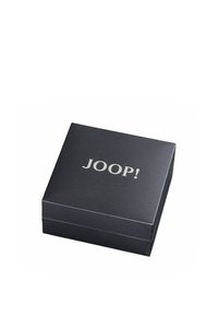 Scatola regalo nera con texture, con logo "JOOP!" in argento in rilievo sul coperchio, caratterizzata da una forma rettangolare semplice e una vestibilità perfetta.