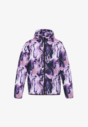 Hættejakke med et abstrakt marmorprint i lilla og sort. Har en frontlynlås og elastiske manchetter. Lavet af letvægts syntetisk materiale.