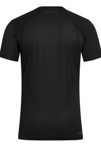 Zwart sportshirt met korte mouwen, gemaakt van ademend materiaal. Heeft een gestructureerd patroon en platte naden voor comfort en een gestroomlijnde pasvorm.