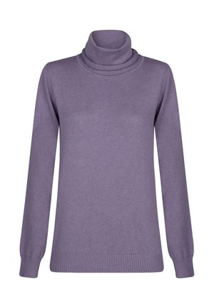 Purpurowy sweter w golf w miękkiej dzianinie. Posiada długie rękawy, podwójny kołnierz oraz żebrowane mankiety i dół dla dopasowanego wyglądu.