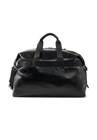 Czarna torba sportowa o teksturowanym, błyszczącym wykończeniu. Posiada dwa górne uchwyty, regulowany pas na ramię oraz przednią kieszeń na zamek.