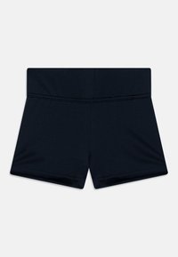 Urheilulliset tummansinihat shortsit, jotka on valmistettu venyvästä materiaalista. Muotoiltu malli, jossa on leveä vyötärönauha ja litteät saumat mukavuutta varten.