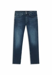 Mörkblå denimjeans med rak passform, med lätt blekning, fem fickor och en märkessmidda.