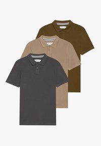 3 PACK SLIM - Polo majica - forged iron/dark olive/desert taupe