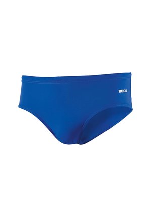 Blaue Herren-Badehose mit BECO-Logo auf der rechten Seite vor weißem Hintergrund.