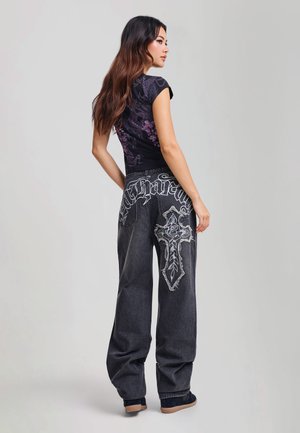 Ed Hardy, WOMENS GOTHIC CROSS WASHED RELAXED JEANS - Jeans Relaxed Fit - black