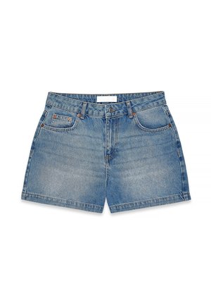 Heledsinine teksashorts klassikalise viie taskuga disainiga, vöödega ja sirge äärisega. Omab peent pleekimist ja vaskpoldid.