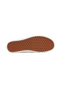 Sole in gomma con un motivo a zigzag di colore marrone, bordata da una intersuola bianca. Presenta una base piatta e testurizzata per una migliore aderenza e durata.