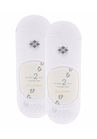 Witte onzichtbare sokken in een 2-pack met antislip hielfunctie. Glad ontwerp met een grijs ruitpatroon en branding op de zool.