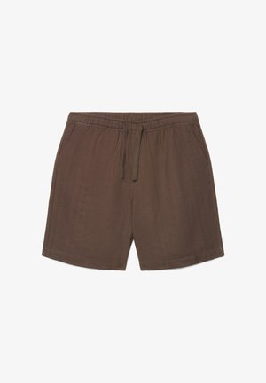 Braune legere Shorts mit elastischem Taillenbund und Kordelzug, mit Seitentaschen und strukturiertem, leichtem Stoff.