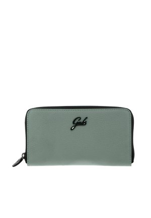 Portefeuille zippé vert clair avec logo "Gab" noir sur le devant, présenté sur fond blanc.