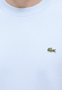 T-shirt blanc à col rond avec un petit logo crocodile vert brodé sur la poitrine à gauche.