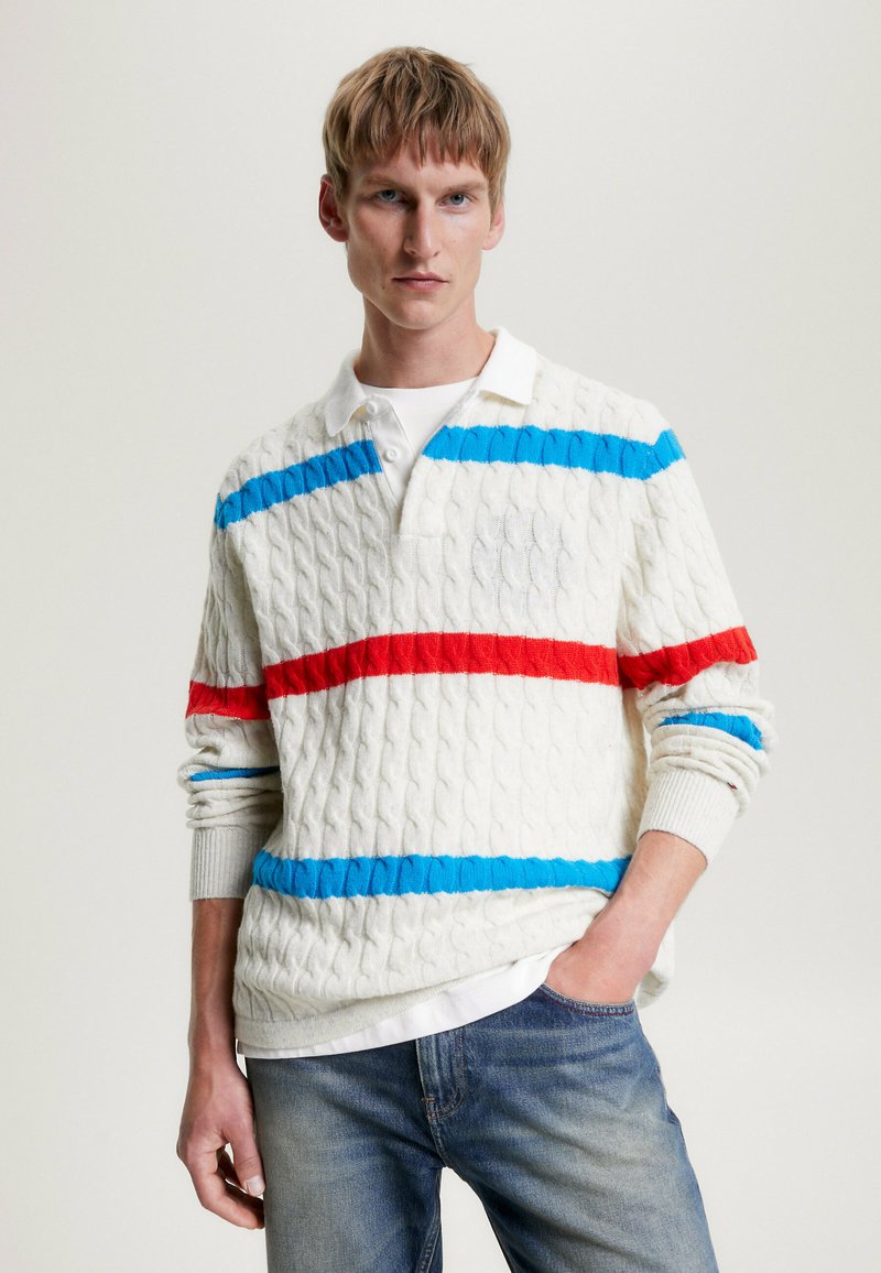 Tommy Hilfiger CABLE KNIT STRIPE RUGBY Polo oatmeal heather/beige