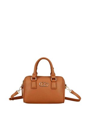 Petit sac à main en cuir marron clair avec double poignée, bandoulière détachable et logo "CGR" doré sur le devant.