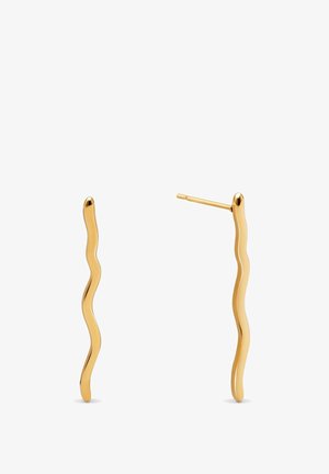 Orecchini ondulati in oro con una finitura liscia e lucida. Ogni orecchino presenta un design allungato e un sottile perno per un indossare sicuro.