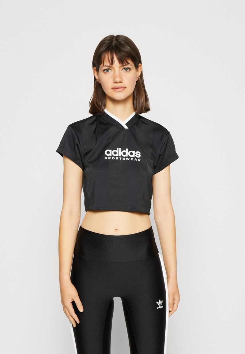 adidas Womens Tiro Colorblock Cropped Tee Black Large