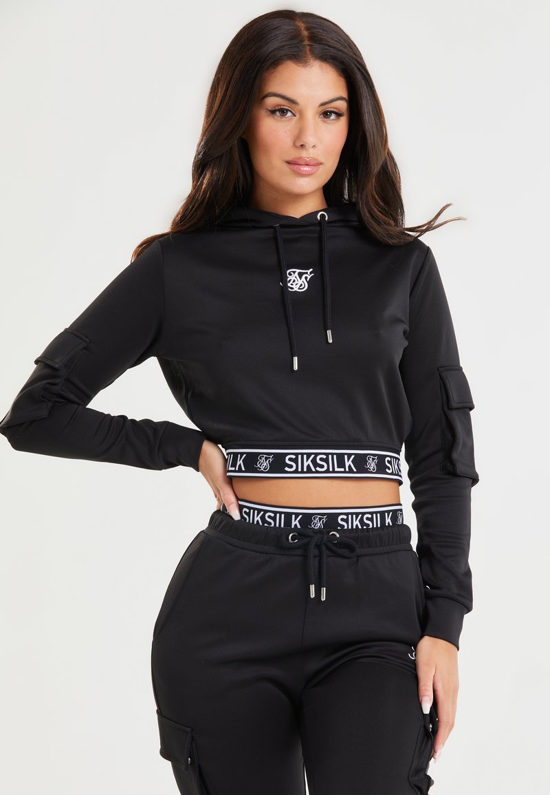 SIKSILK CARGO CROPPED HOODIE - Kapuutsiga pusa - black