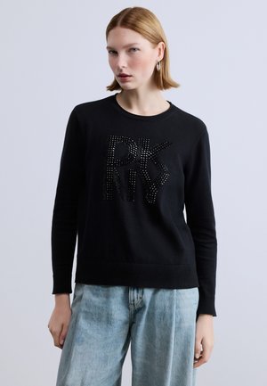 STACKED RHINESTONE EMBELLISHED LOGO LONG SLEEVE CREW NECK SWEATER - Pulover - black