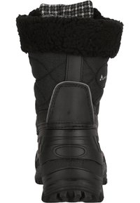 Botas de invierno impermeables negras con parte superior de textil acolchado y puño de pelaje cosido. Con suela de goma resistente y acento de logo.