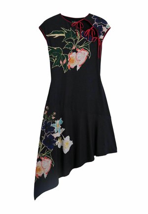 Desigual, ASYMMETRICAL EMBROIDERED DRESS - Trikotaažkleit - black