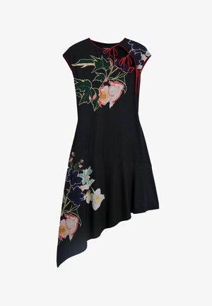 Desigual, ASYMMETRICAL EMBROIDERED DRESS - Džersejové šaty - black